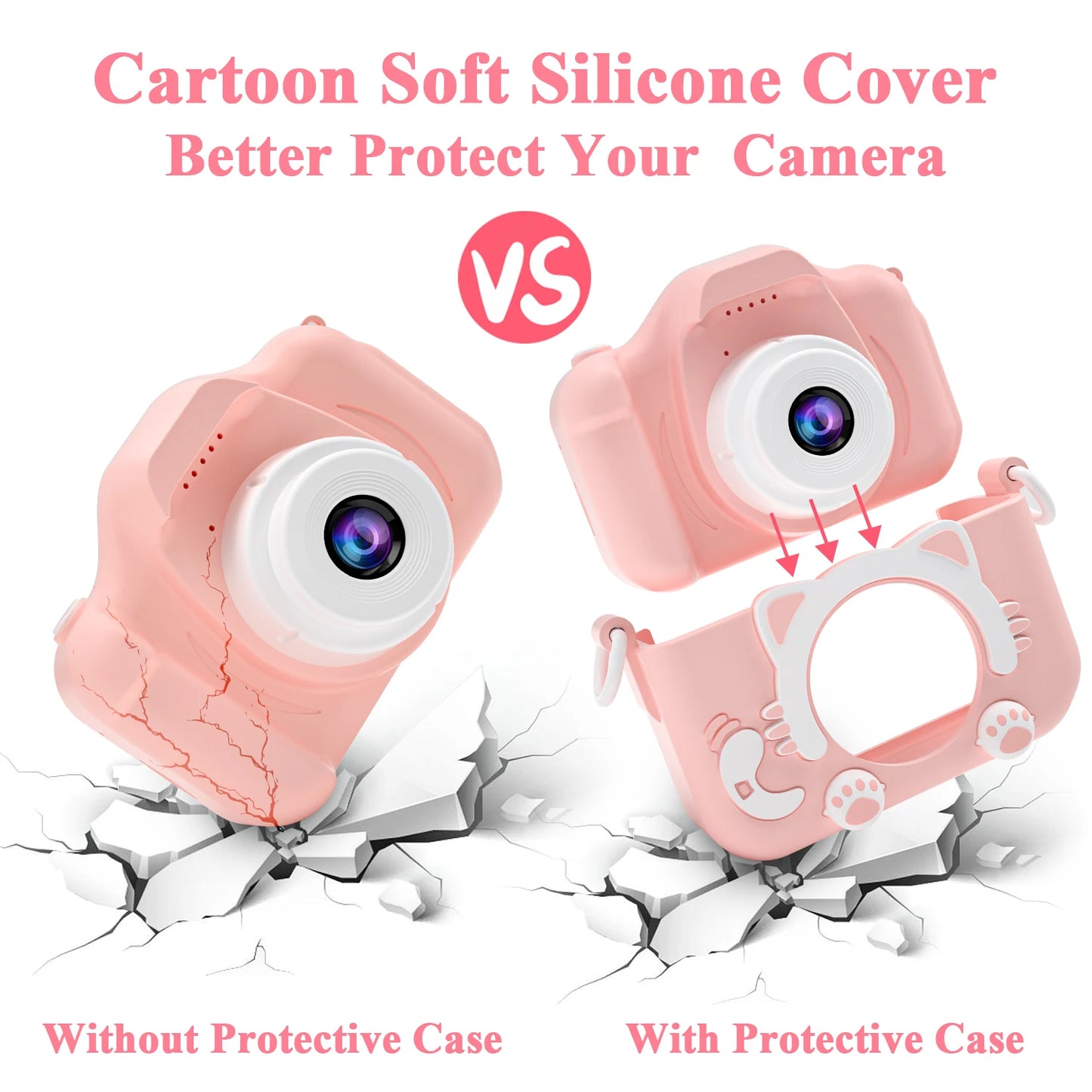 Cute Cat Children Cameras With Silicone Cases Dual Cameras Kids Photography HD Video Camera Toys Christmas Birthday Gifts