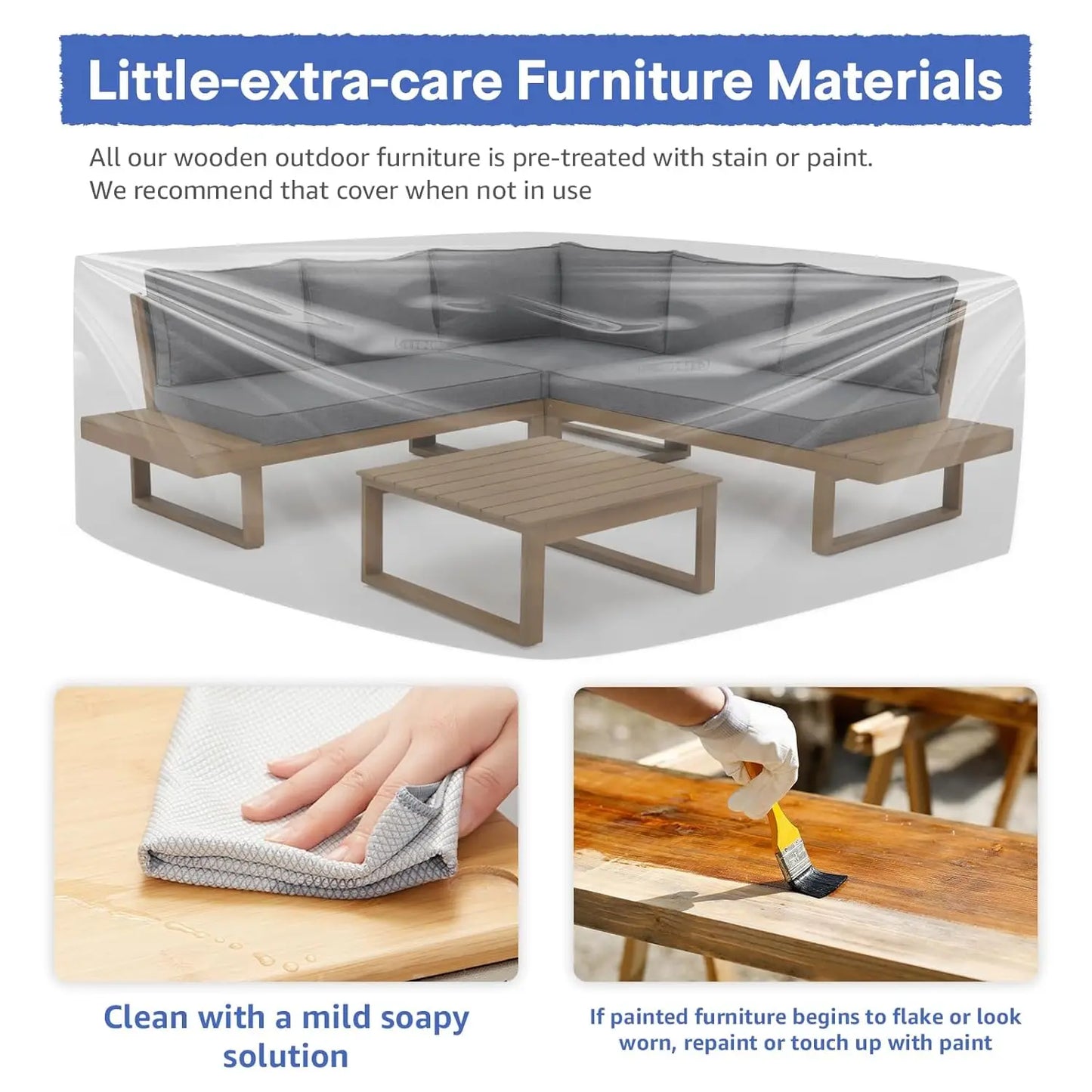 4 Piece Acacia Wood Patio Furniture L-Shaped Outdoor Sectional Sofa Set with Coffee Table, FSC Certified, Customized