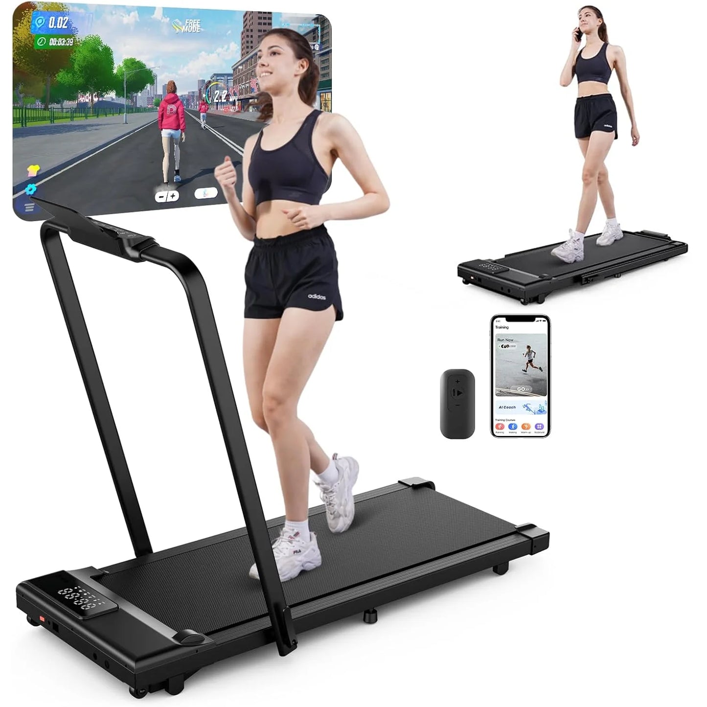 3in1 Walking Pad Treadmill 300 lbs Capacity Foldable Treadmill 3.0HP Quiet Under Desk Treadmill Exercise Machine for Home&Office