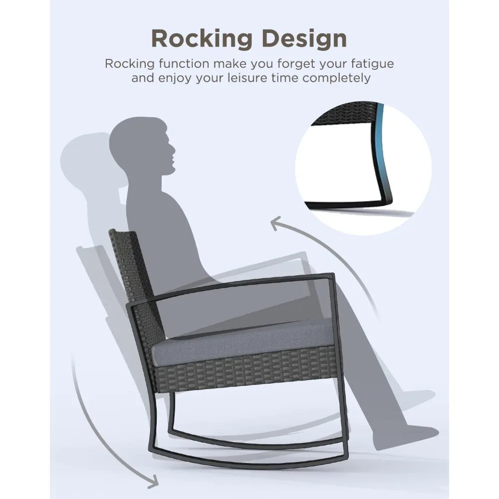 Outdoor Patio Furniture Set Rocking Bistro Set Outdoor Rattan Conversation with Coffee Table for Garden Balcony Backyard