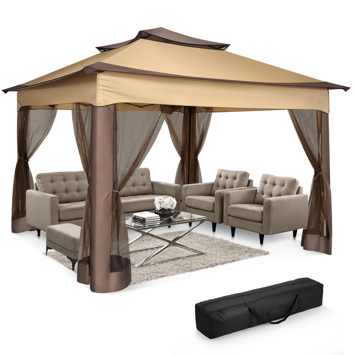 12x12 Pop up Gazebo on Clearance with Mosquito Netting,Outdoor Canopy Tent with Carry Bag, Gazebo for Garden,Backyard,Lawn,Patio