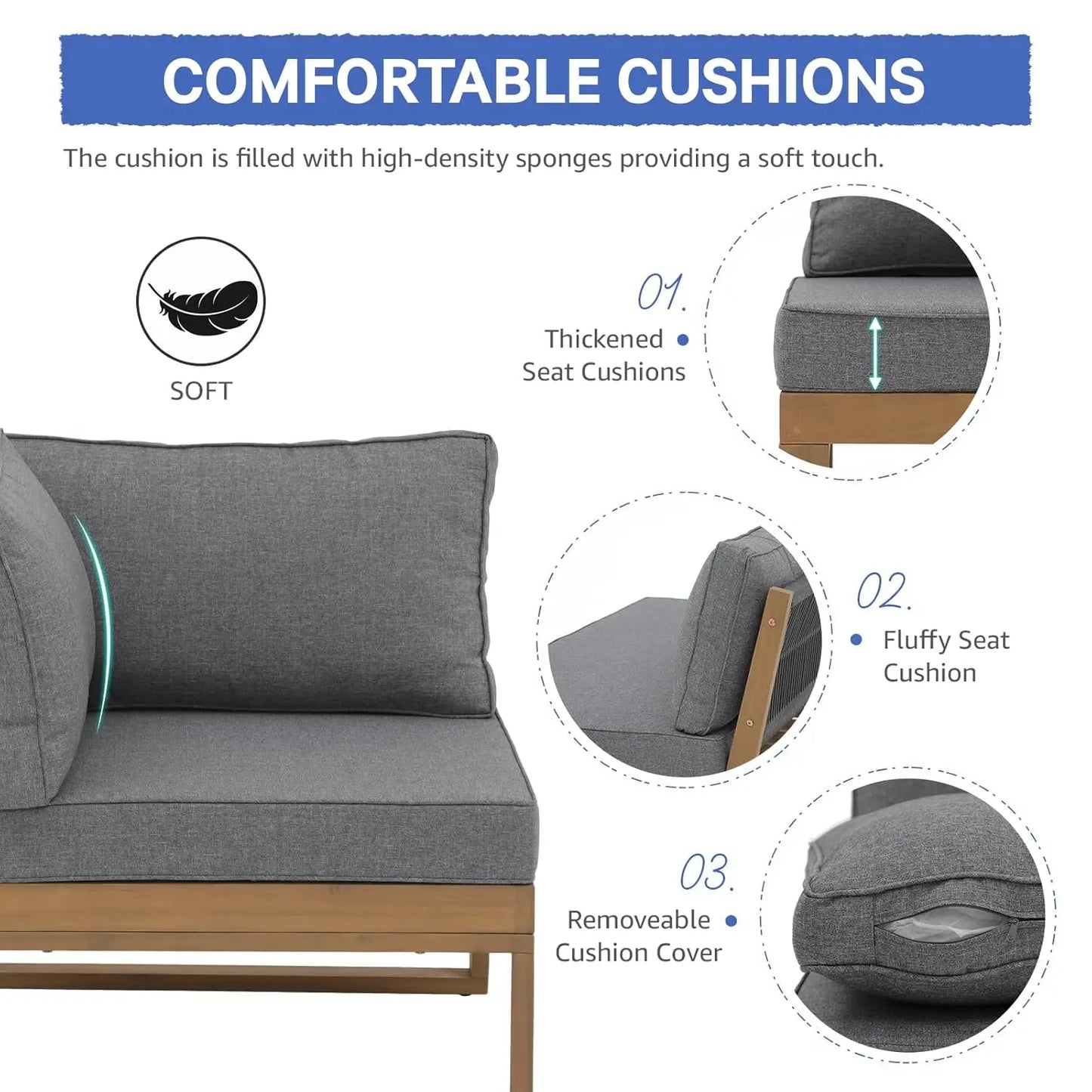 4 Piece Acacia Wood Patio Furniture L-Shaped Outdoor Sectional Sofa Set with Coffee Table, FSC Certified, Customized