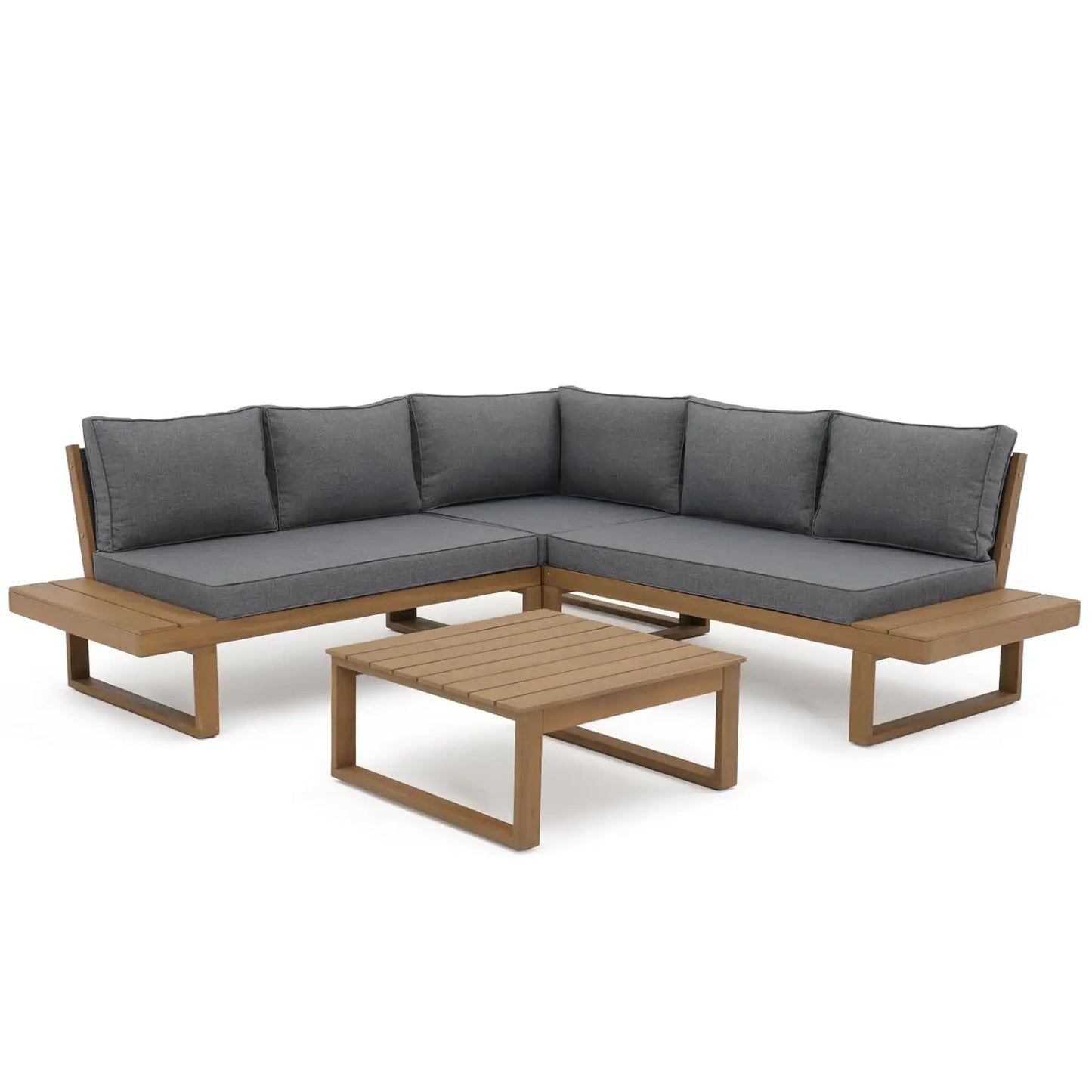 4 Piece Acacia Wood Patio Furniture L-Shaped Outdoor Sectional Sofa Set with Coffee Table, FSC Certified, Customized