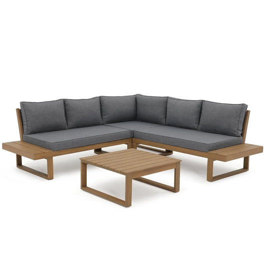 4 Piece Acacia Wood Patio Furniture L-Shaped Outdoor Sectional Sofa Set with Coffee Table, FSC Certified, Customized