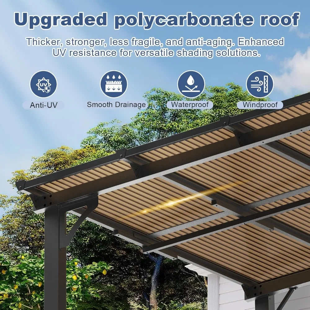 12' x 16' Wall Mounted Lean to Metal Awning with Sloped Roof for Outdoor Patio Backyard & Deck