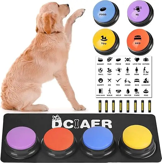 Dog Buttons for Communication,Talking Buttons for Dogs,8 Recordable Sound Buttons + 24 Scene Patterns + 1 Dog Button Mat+ 16 AAA