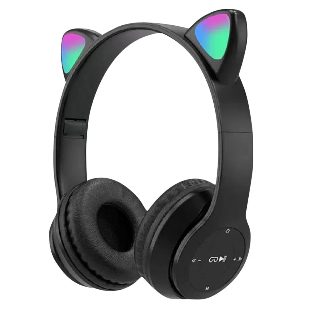 Wireless Headphones Cat Ear Bluetooth-Compatible Helmets Glow Light Over-Ear Headsets Stereo Bass Sports Headphones for PC Phone