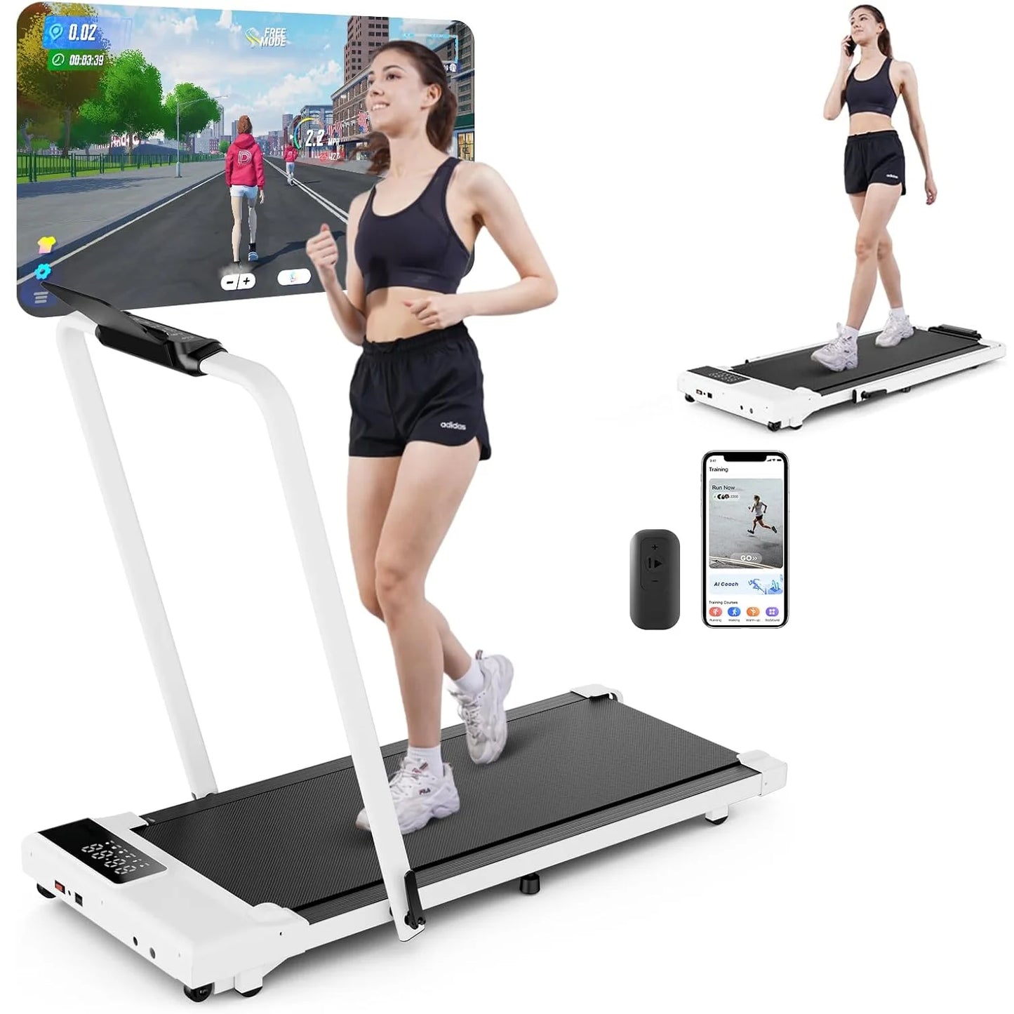 3in1 Walking Pad Treadmill 300 lbs Capacity Foldable Treadmill 3.0HP Quiet Under Desk Treadmill Exercise Machine for Home&Office