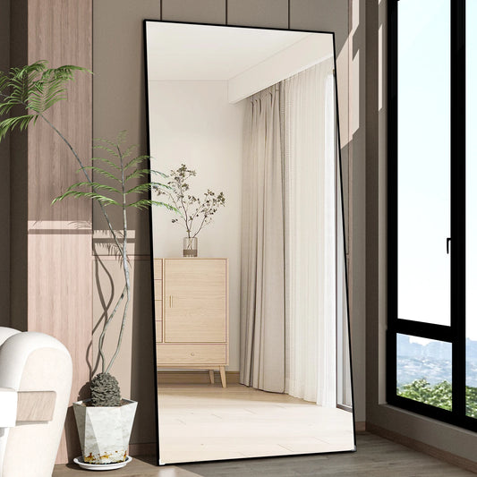 CASSILANDO Full Length Mirror 65" * 24 ", Floor Standing Mirror, Black Metal Frame Mirror， Full Body Mirror