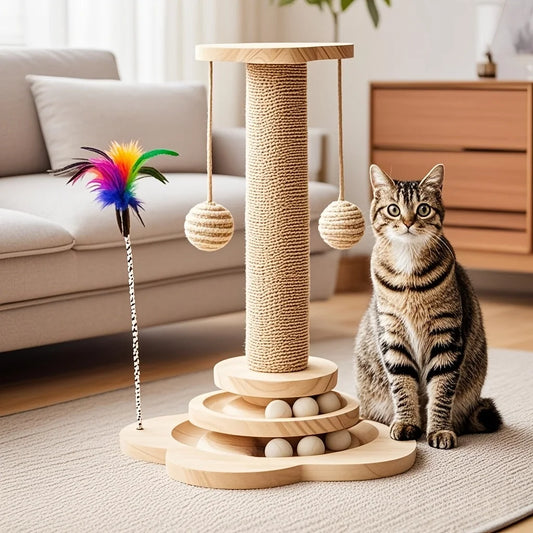Tall Cat Tree Tower with Sisal Scratching Posts & Perch - Multi-Level Climbing Condo, Solid Wood, Space-Saving Cat Furniture