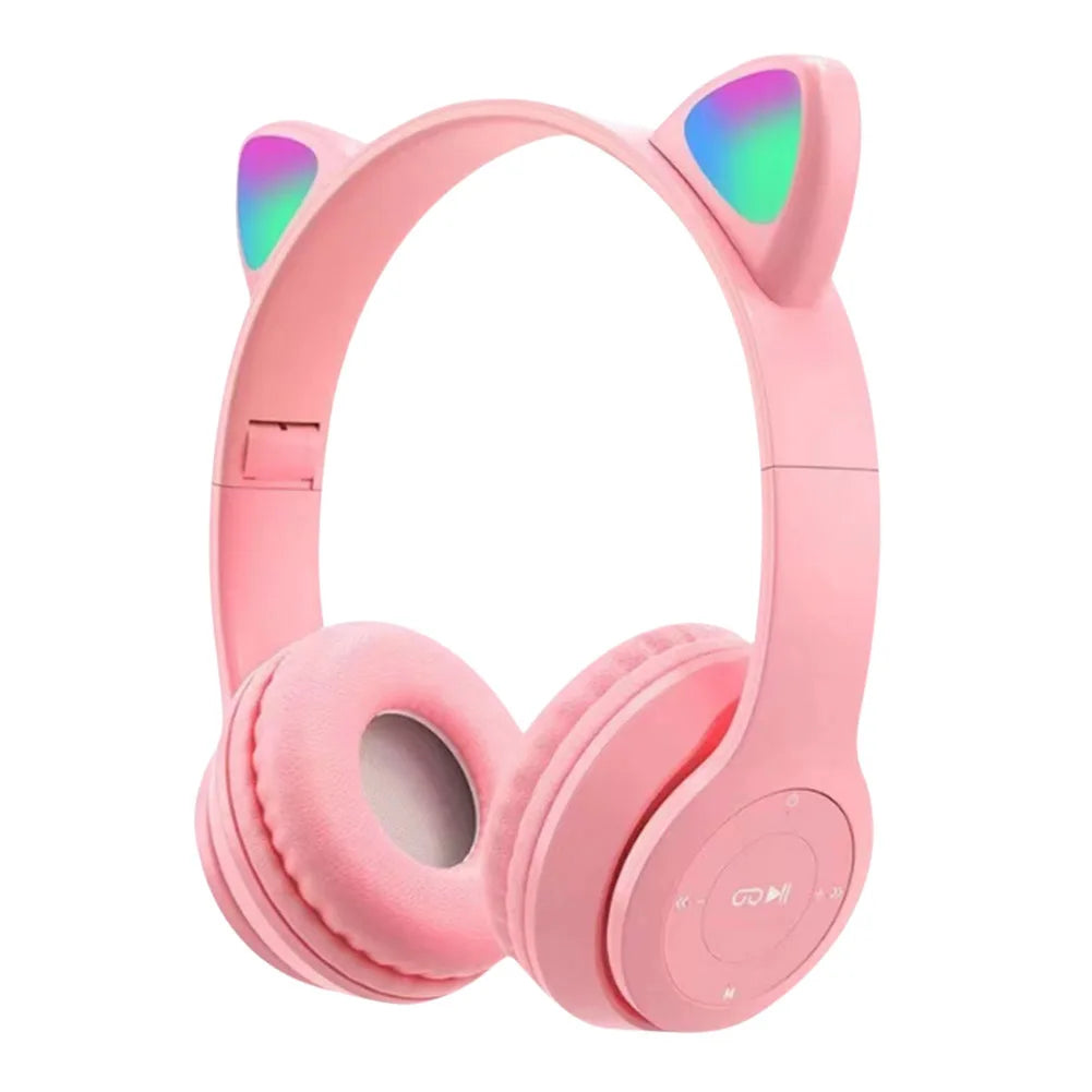 Wireless Headphones Cat Ear Bluetooth-Compatible Helmets Glow Light Over-Ear Headsets Stereo Bass Sports Headphones for PC Phone