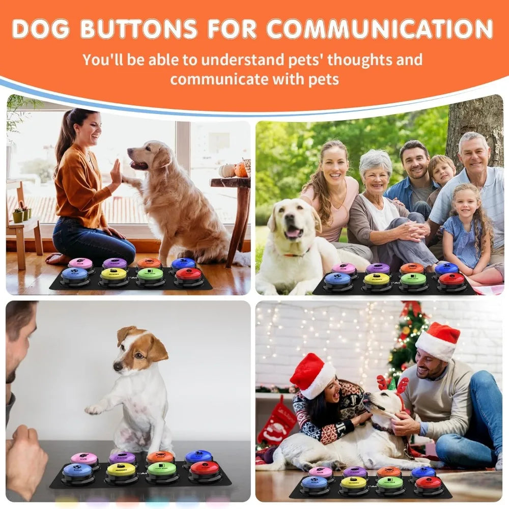 Dog Buttons for Communication,Talking Buttons for Dogs,8 Recordable Sound Buttons + 24 Scene Patterns + 1 Dog Button Mat+ 16 AAA