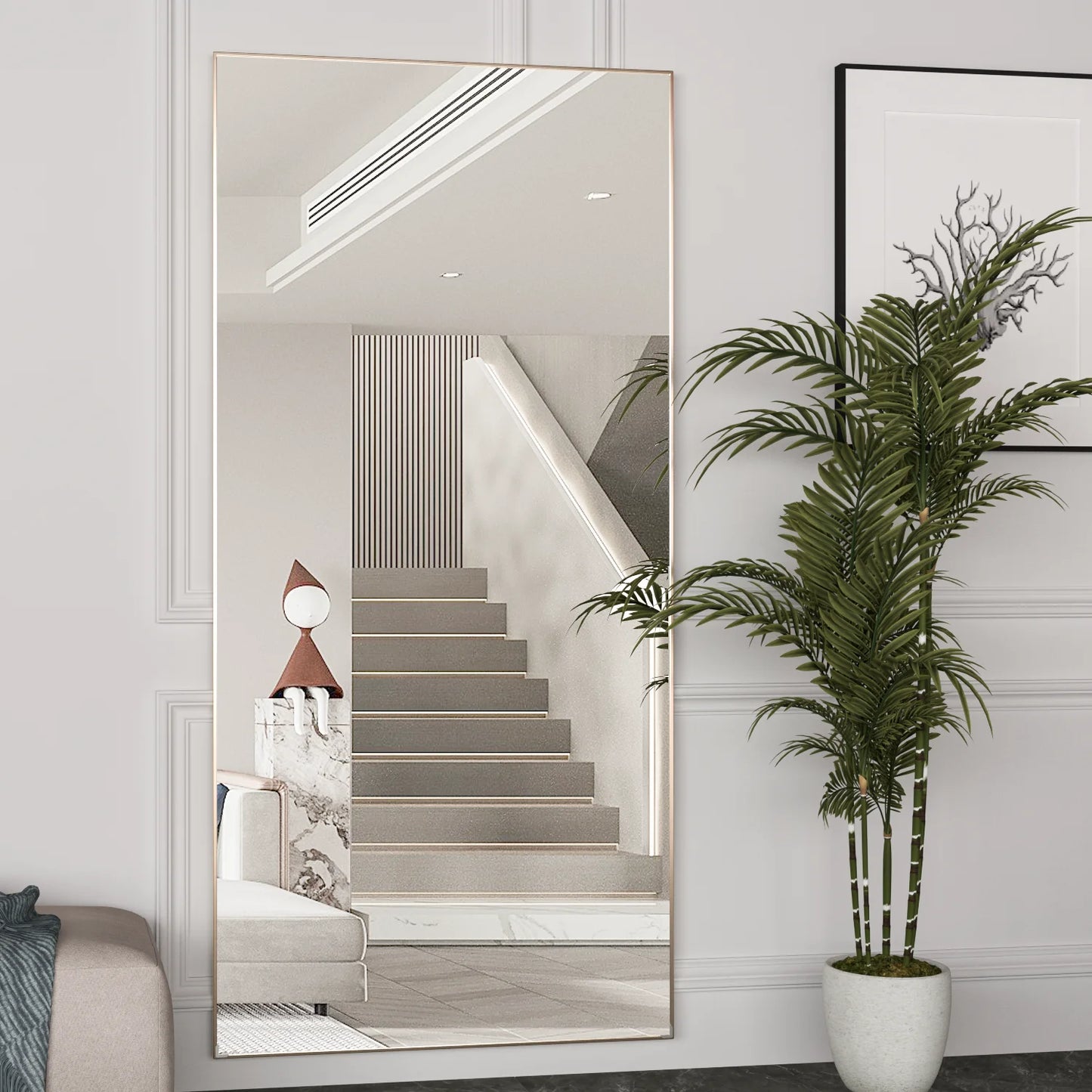 CASSILANDO Full Length Mirror 65" * 24 ", Floor Standing Mirror, Black Metal Frame Mirror， Full Body Mirror