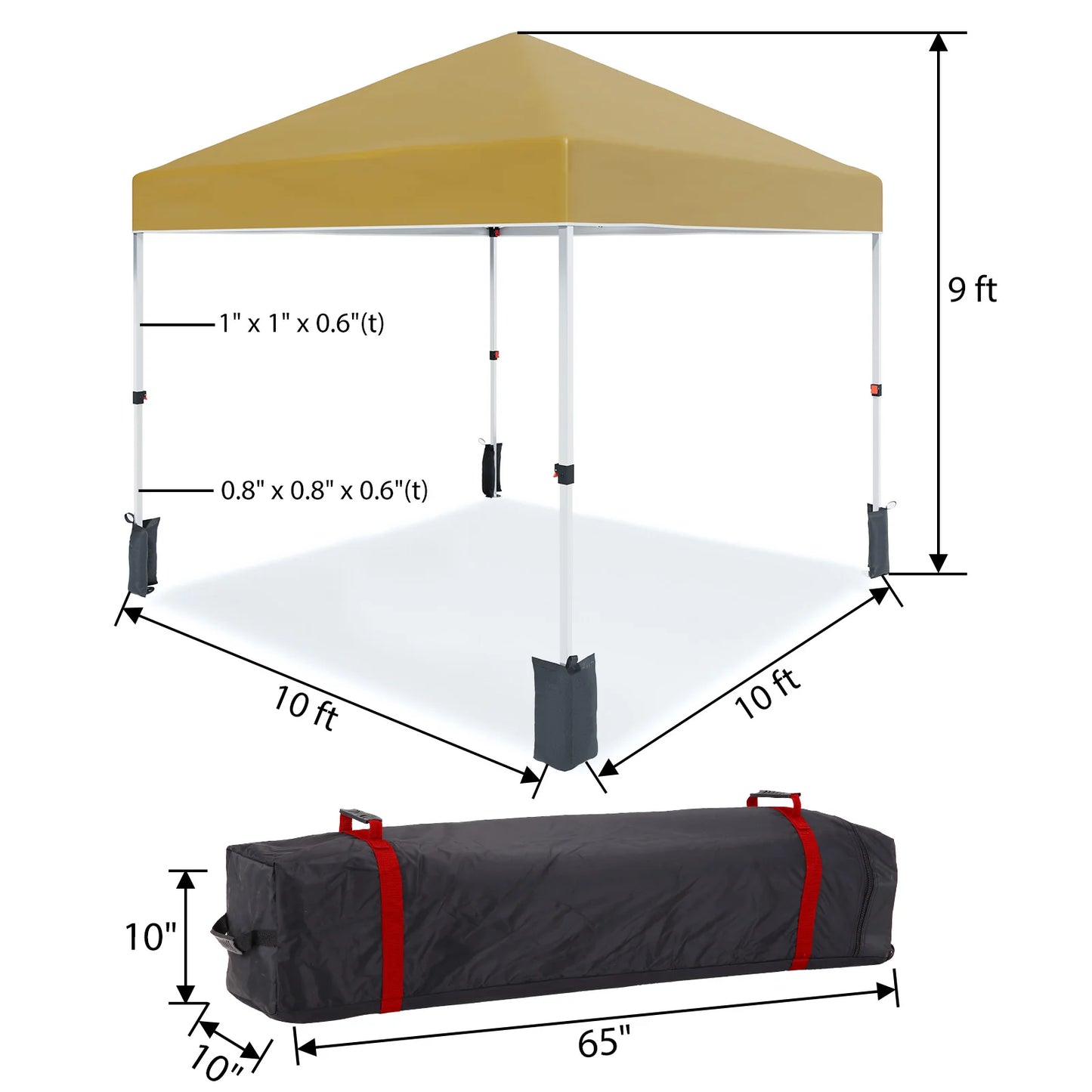 10x10ft Center Locking Canopy Tent, Portable Outdoor Canopy Tent, Height Adjustable Straight Legs, Waterproof and UV Protection