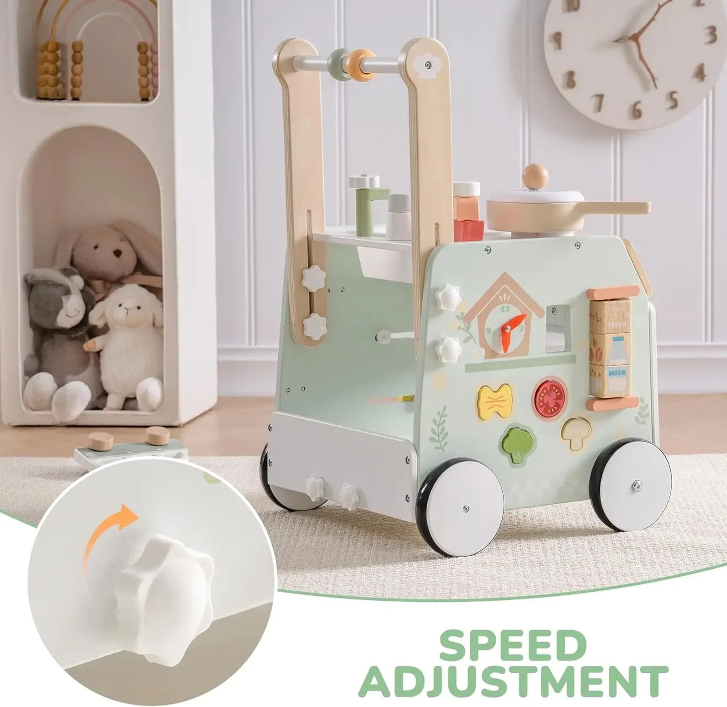 Robud Adjustable Height Speed Wooden Baby Walker Push Toy to Prevent O-Shaped Legs Montessori Baby Walking Toy for Girls Boys