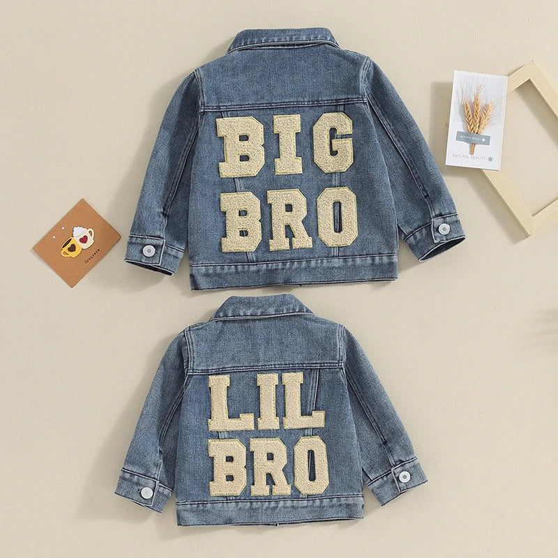 2023-11-17 Lioraitiin Toddler Baby Boys Denim Jacket Letter Embroidery Button-Down Jeans Jacket Turn-Down Collar Coat Outerwear