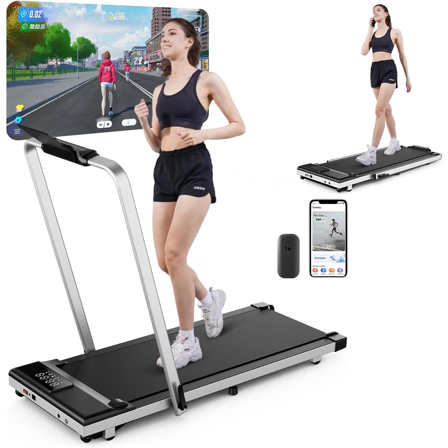 3in1 Walking Pad Treadmill 300 lbs Capacity Foldable Treadmill 3.0HP Quiet Under Desk Treadmill Exercise Machine for Home&Office