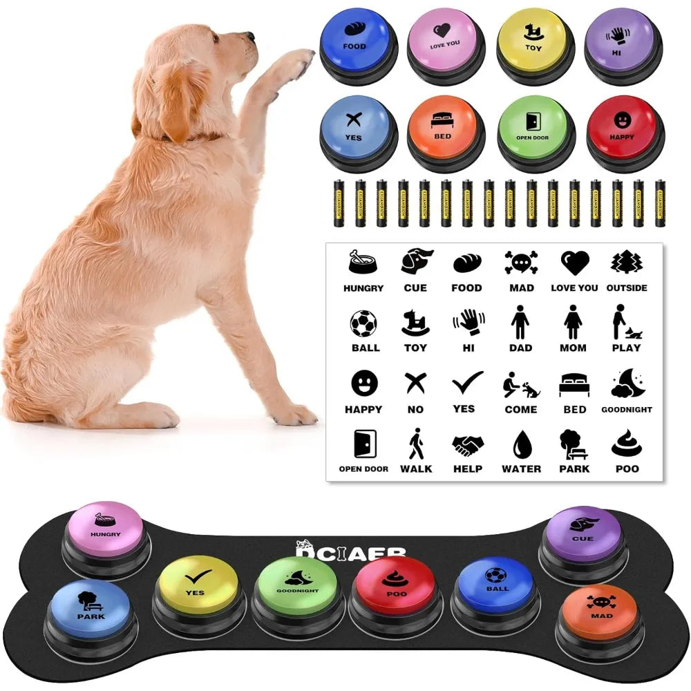 Dog Buttons for Communication,Talking Buttons for Dogs,8 Recordable Sound Buttons + 24 Scene Patterns + 1 Dog Button Mat+ 16 AAA