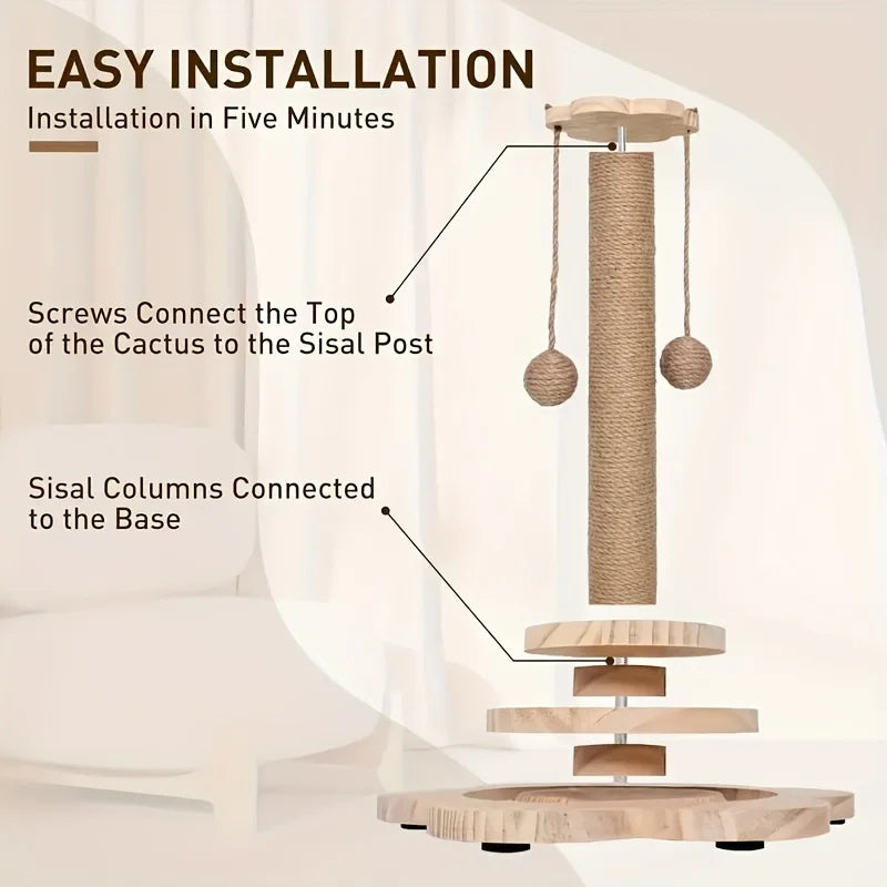 Tall Cat Tree Tower with Sisal Scratching Posts & Perch - Multi-Level Climbing Condo, Solid Wood, Space-Saving Cat Furniture