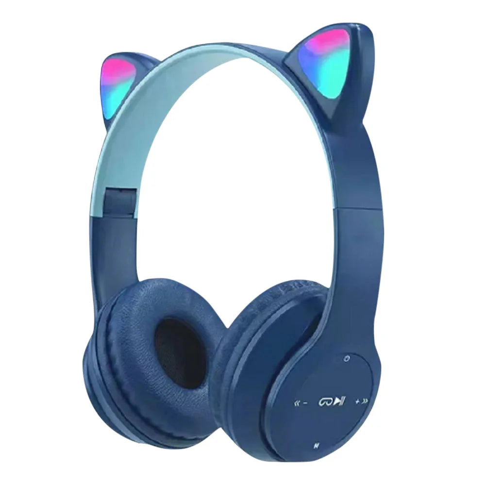 Wireless Headphones Cat Ear Bluetooth-Compatible Helmets Glow Light Over-Ear Headsets Stereo Bass Sports Headphones for PC Phone