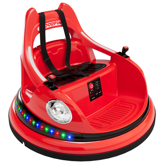 12V Bumper Car for Toddlers Electric Ride On Toys for Kids 1-6 Years LED Lights, 360 Degree Spin, Supports up to 66lbs