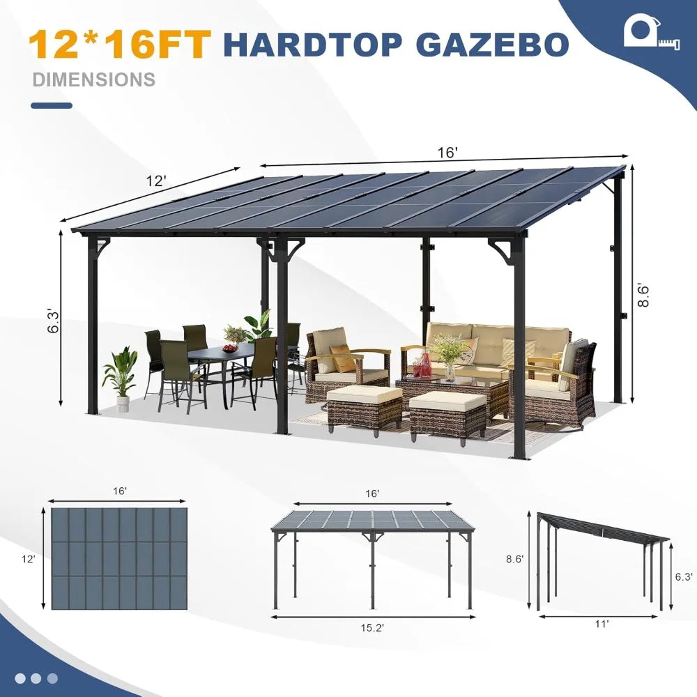 12' x 16' Wall Mounted Lean to Metal Awning with Sloped Roof for Outdoor Patio Backyard & Deck