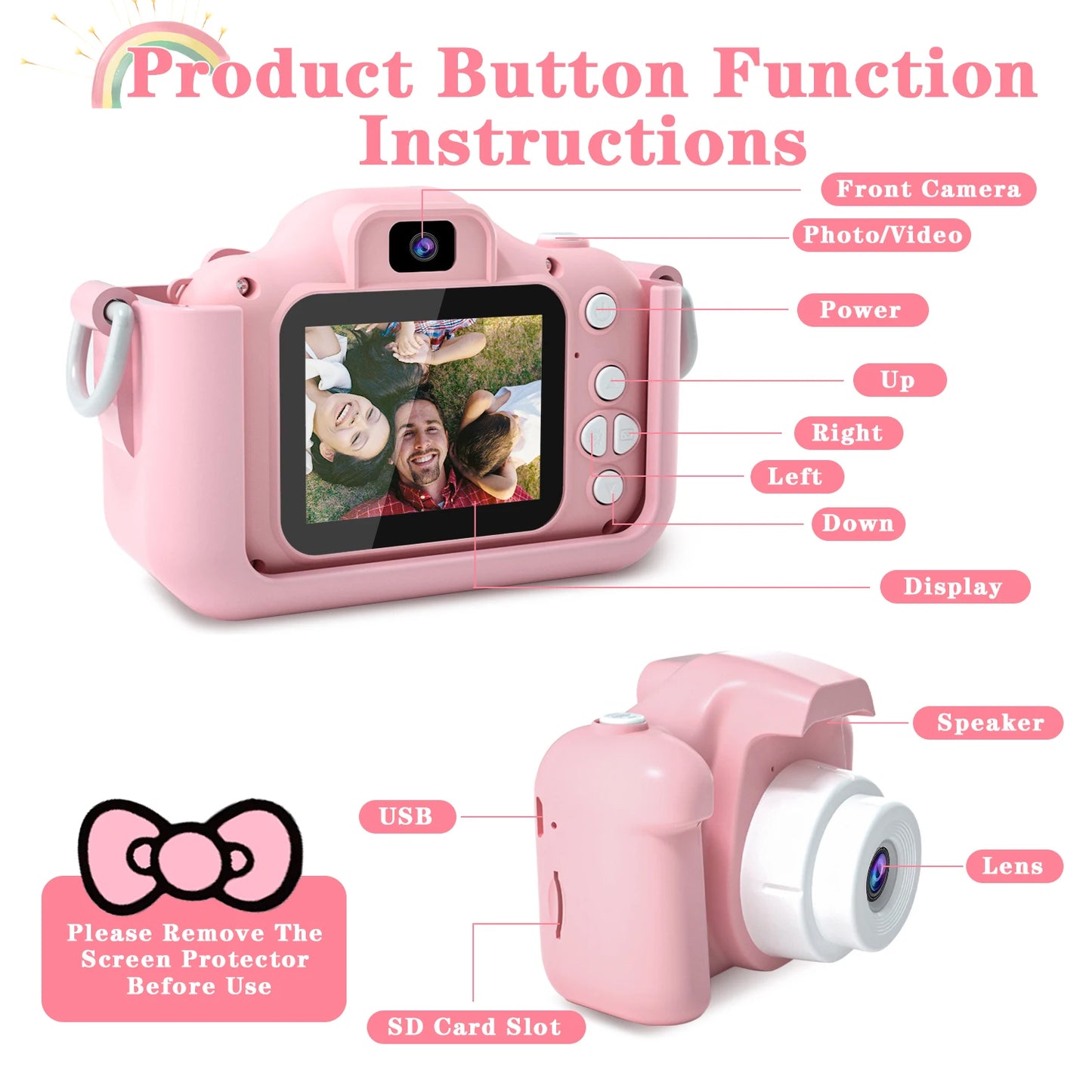 Cute Cat Children Cameras With Silicone Cases Dual Cameras Kids Photography HD Video Camera Toys Christmas Birthday Gifts