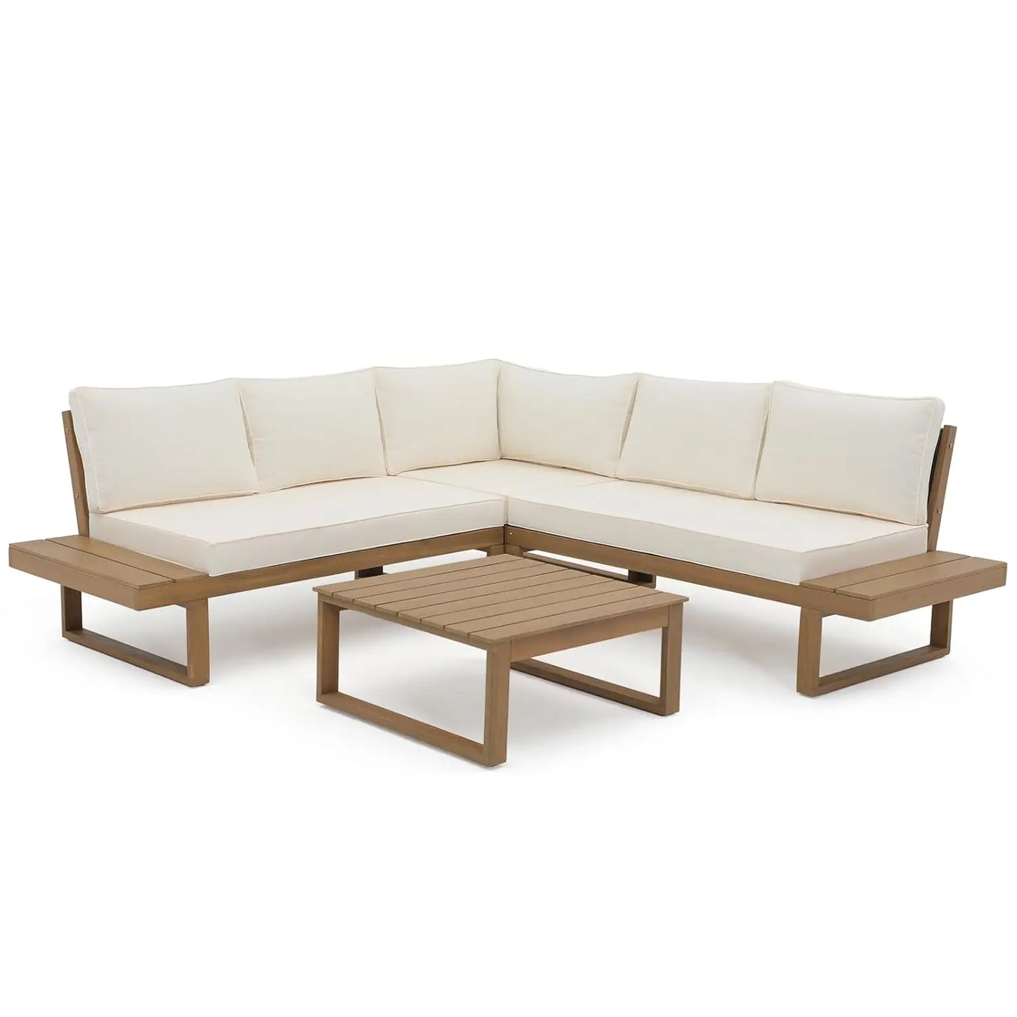 4 Piece Acacia Wood Patio Furniture L-Shaped Outdoor Sectional Sofa Set with Coffee Table, FSC Certified, Customized