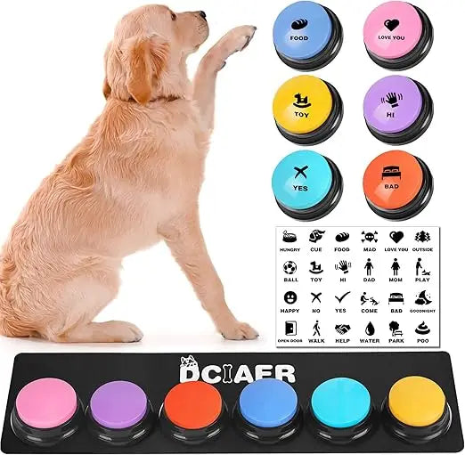 Dog Buttons for Communication,Talking Buttons for Dogs,8 Recordable Sound Buttons + 24 Scene Patterns + 1 Dog Button Mat+ 16 AAA