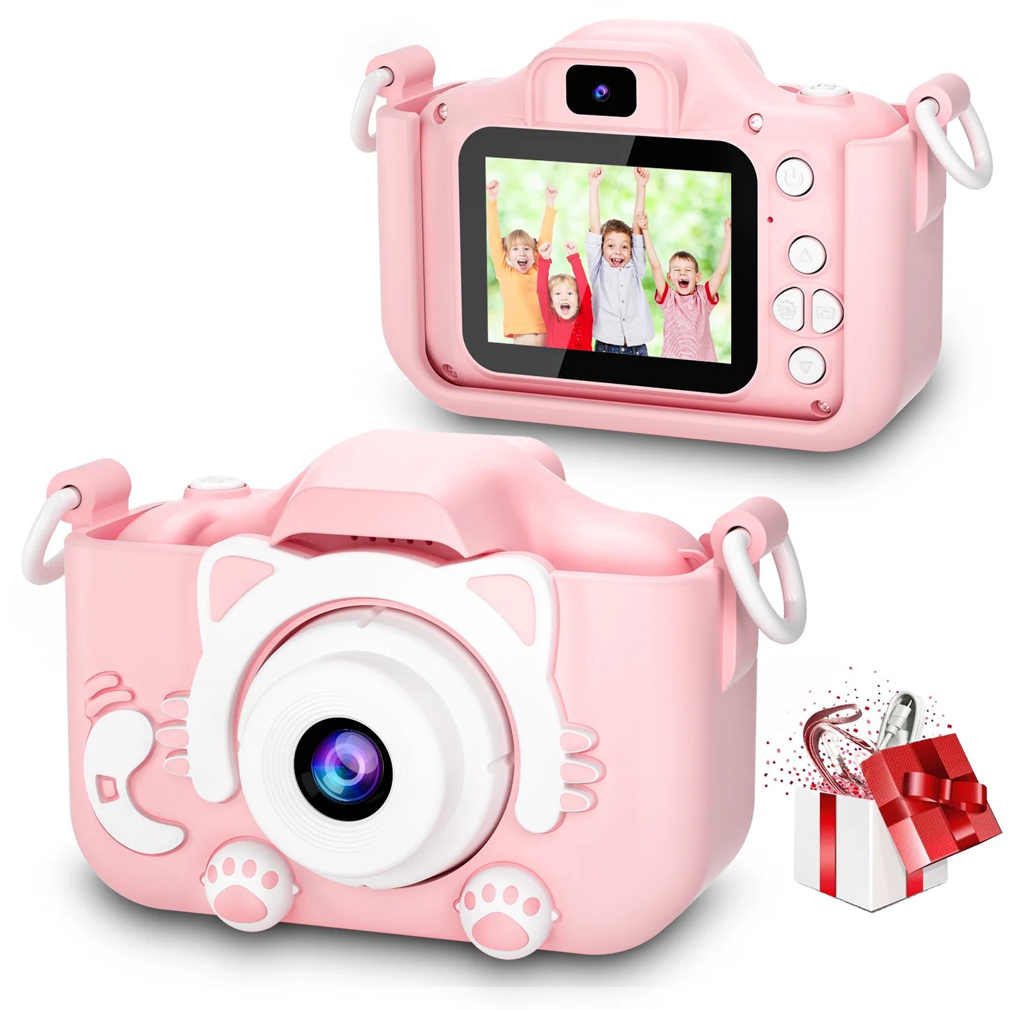Cute Cat Children Cameras With Silicone Cases Dual Cameras Kids Photography HD Video Camera Toys Christmas Birthday Gifts