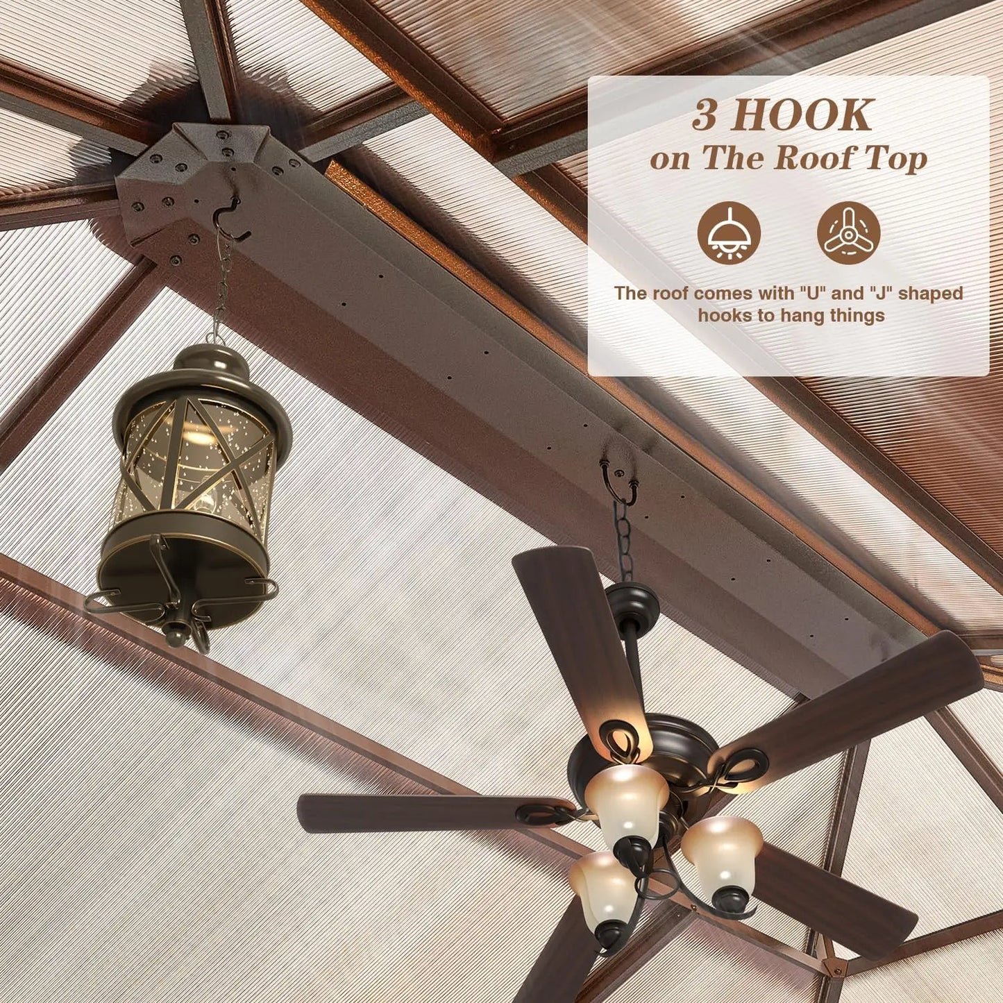 12' x 16' Gazebo Polycarbonate Double Roof Canopy Outdoor Aluminum Frame Pergola, Permanent Pavilion with Netting and Cur