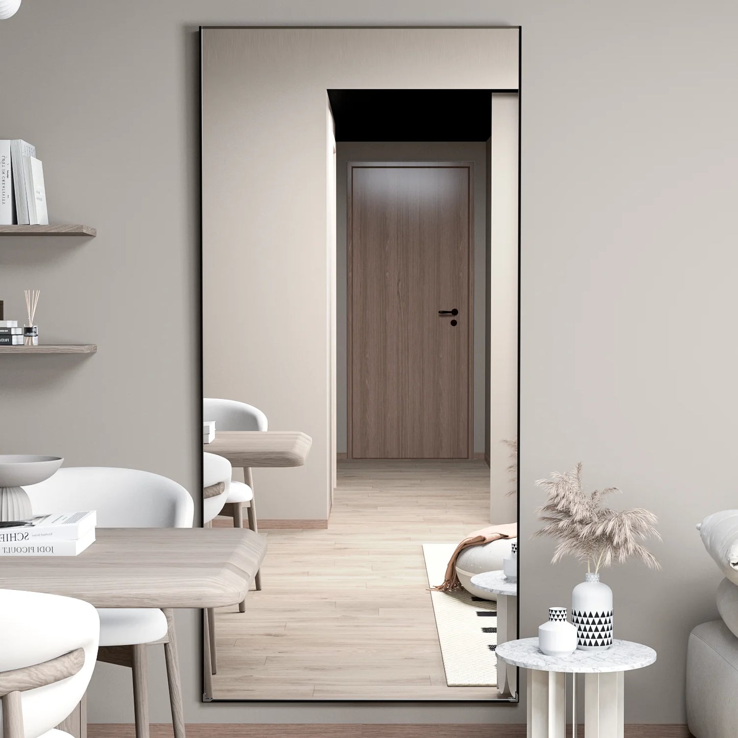 CASSILANDO Full Length Mirror 65" * 24 ", Floor Standing Mirror, Black Metal Frame Mirror， Full Body Mirror