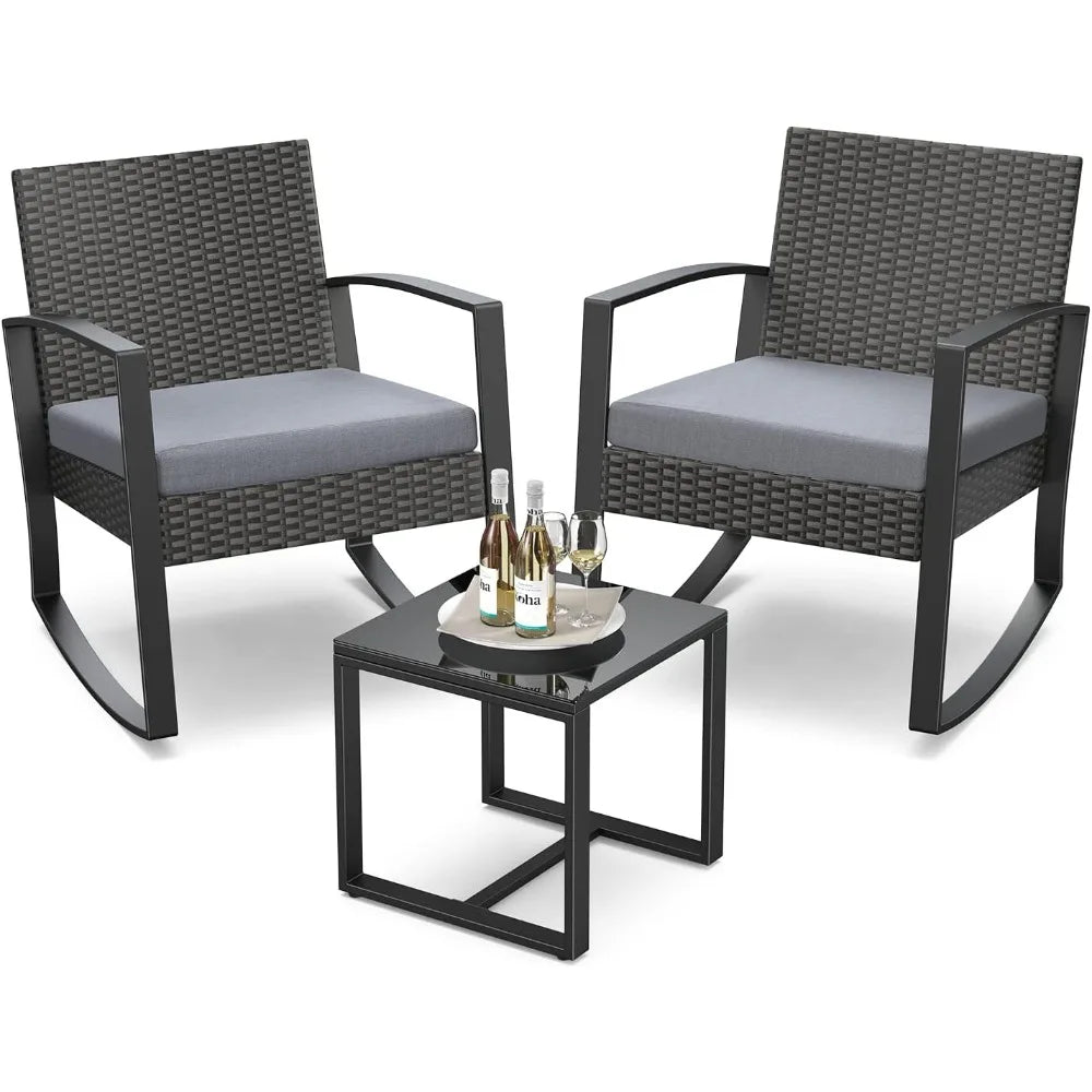 Outdoor Patio Furniture Set Rocking Bistro Set Outdoor Rattan Conversation with Coffee Table for Garden Balcony Backyard