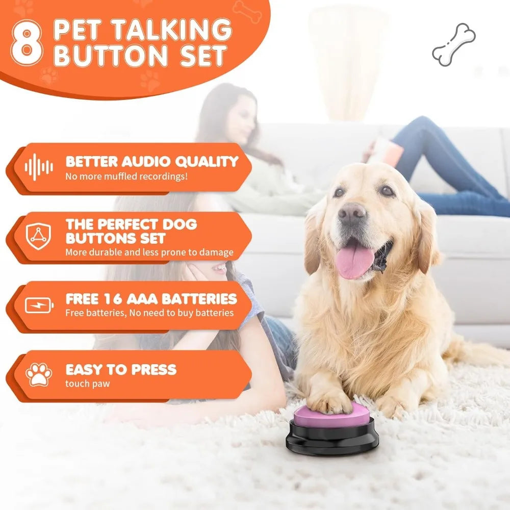 Dog Buttons for Communication,Talking Buttons for Dogs,8 Recordable Sound Buttons + 24 Scene Patterns + 1 Dog Button Mat+ 16 AAA