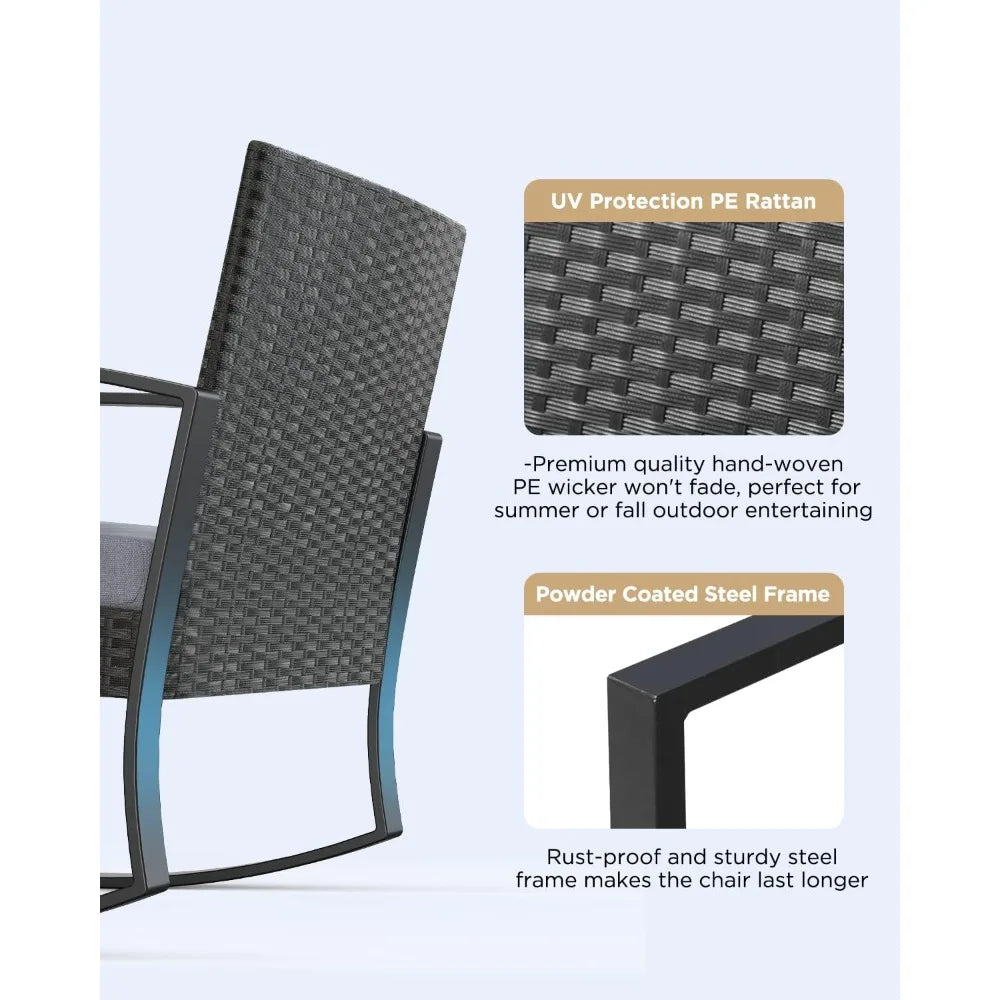 Outdoor Patio Furniture Set Rocking Bistro Set Outdoor Rattan Conversation with Coffee Table for Garden Balcony Backyard