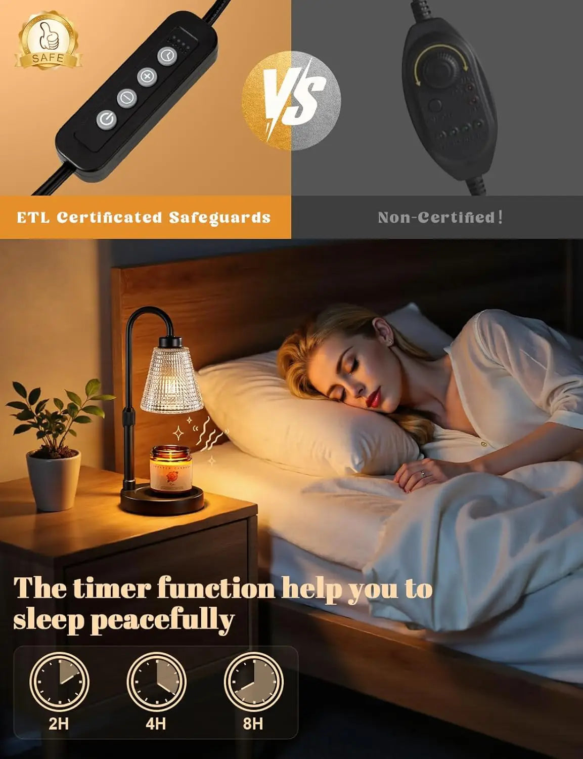 Dimmable Candle Warmer Lamp with Timer, Adjustable Height for Jar Candles, Safe Flameless Wax Melter, Home Decor Gift